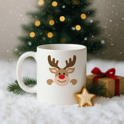 Minimal Geyik Yüzü Tasarımlı Yılbaşı Baskılı Kupa