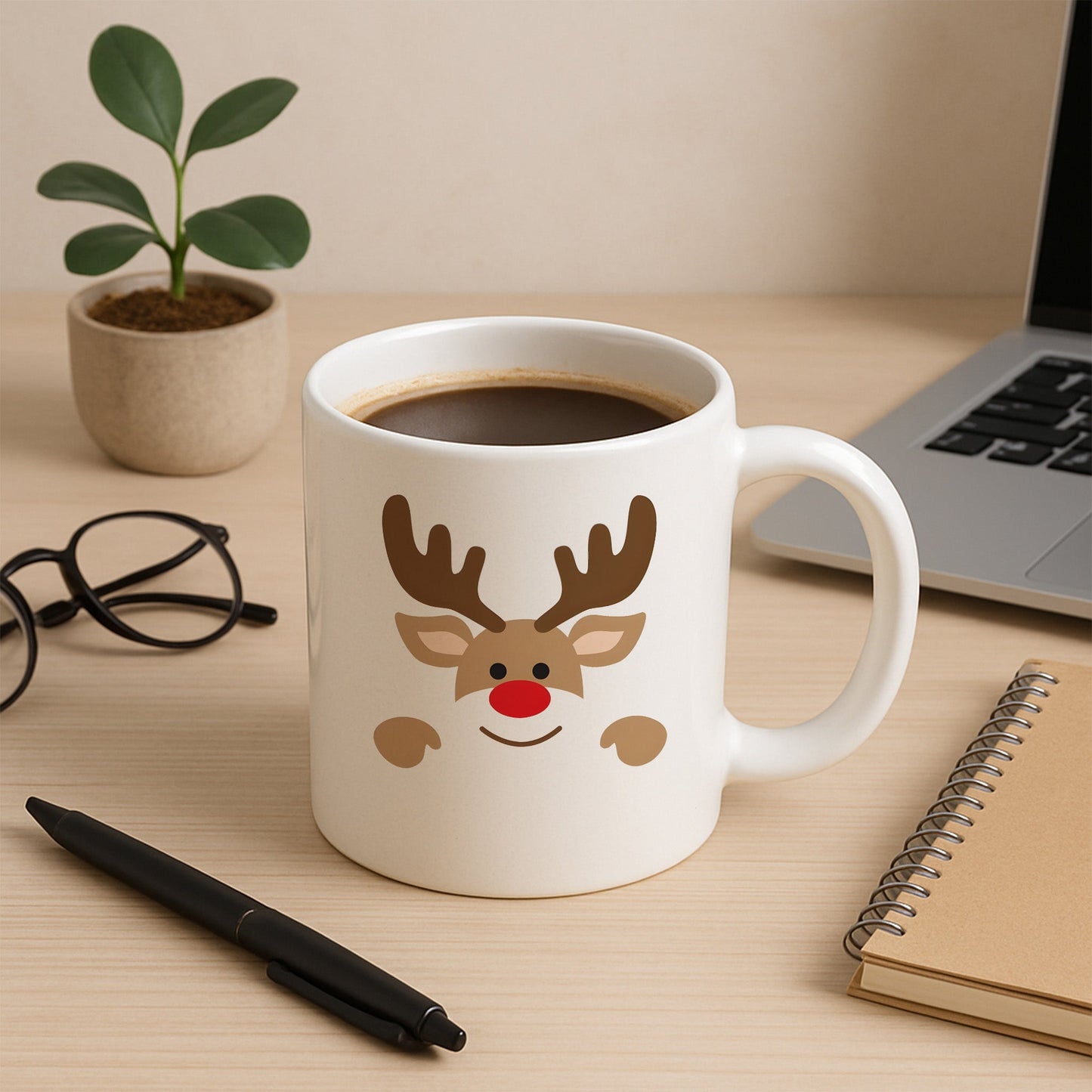 Minimal Geyik Figürlü Yılbaşı Baskılı Kupa