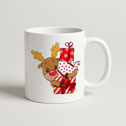 Hediye Kutulu Geyik Figürlü Yılbaşı Baskılı Kupa