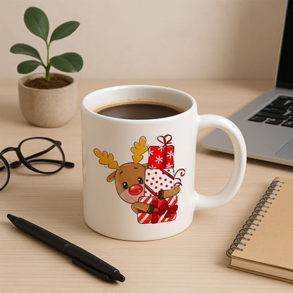 Hediye Kutulu Geyik Figürlü Yılbaşı Baskılı Kupa