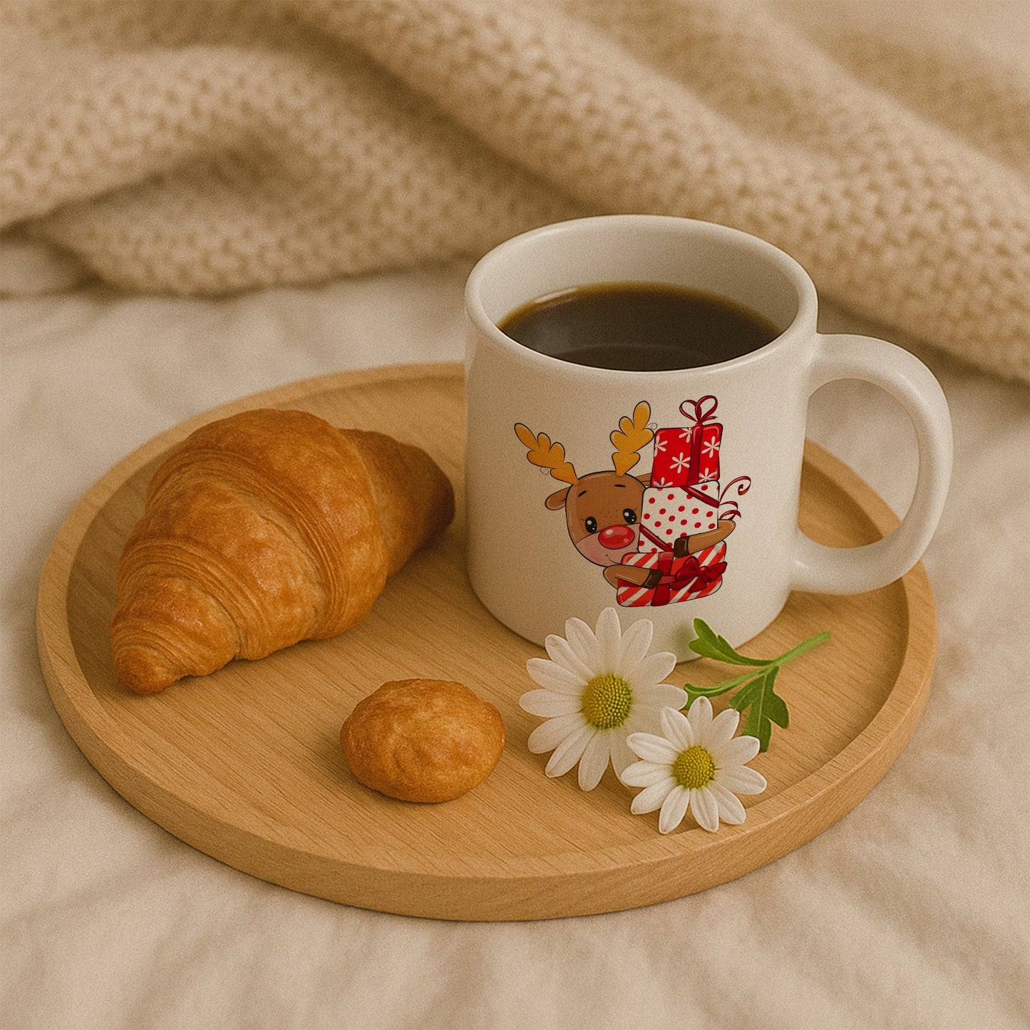 Hediye Kutulu Geyik Figürlü Yılbaşı Baskılı Kupa