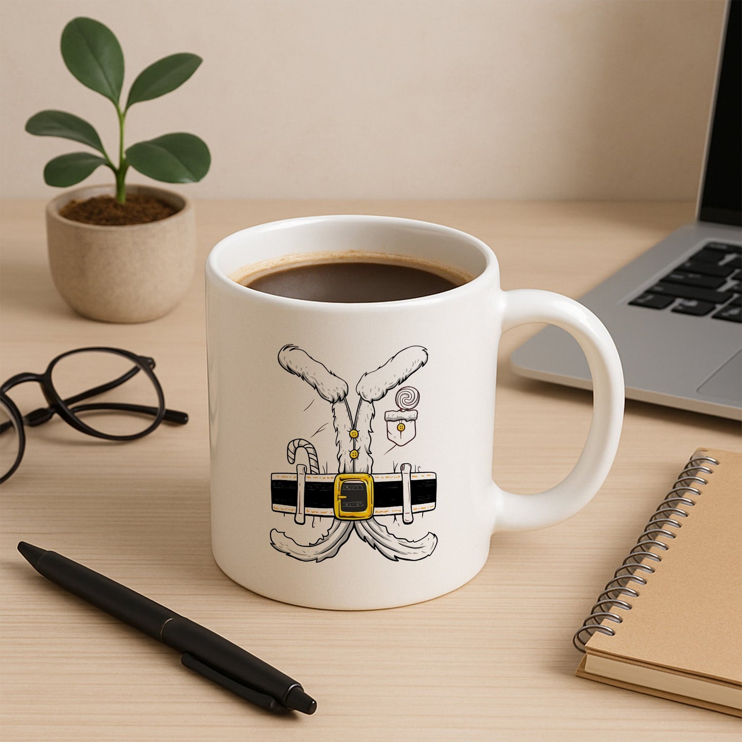 Noel Esintili Kürklü Kıyafet Detaylı Yılbaşı Baskılı Kupa