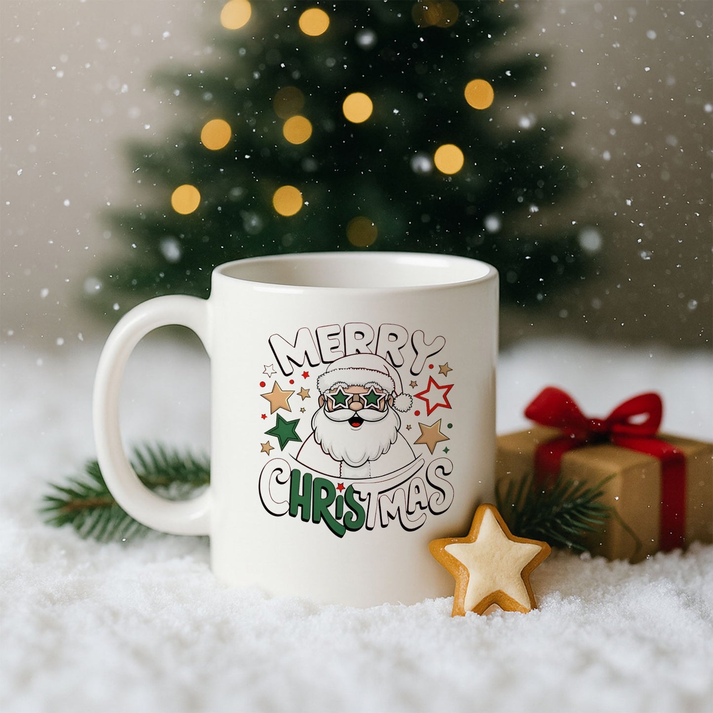 Yıldız Gözlü Noel Baba Tasarımlı Yılbaşı Kupası