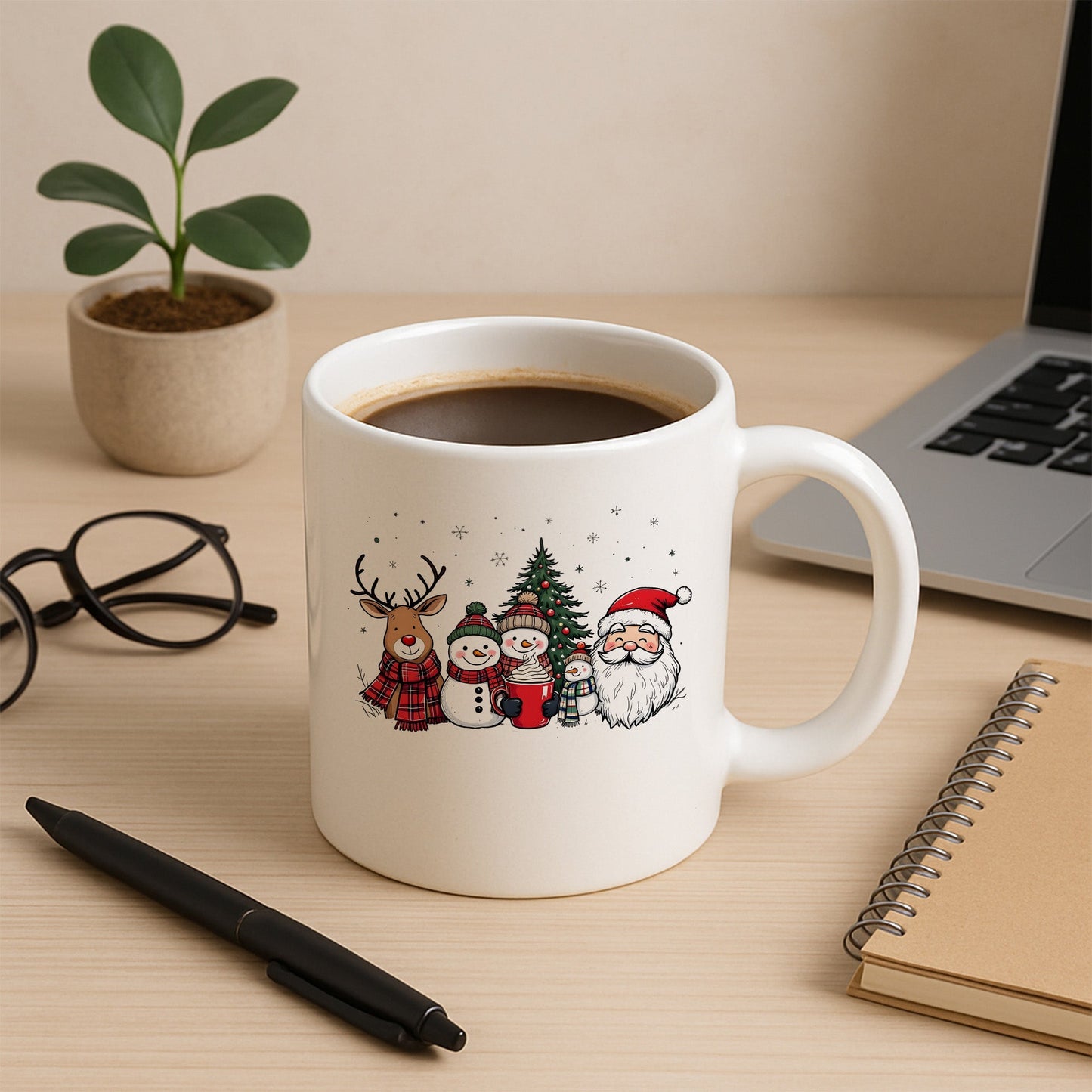 Noel Baba, Kardan Adam ve Geyik Tasarımlı Yılbaşı Kupası