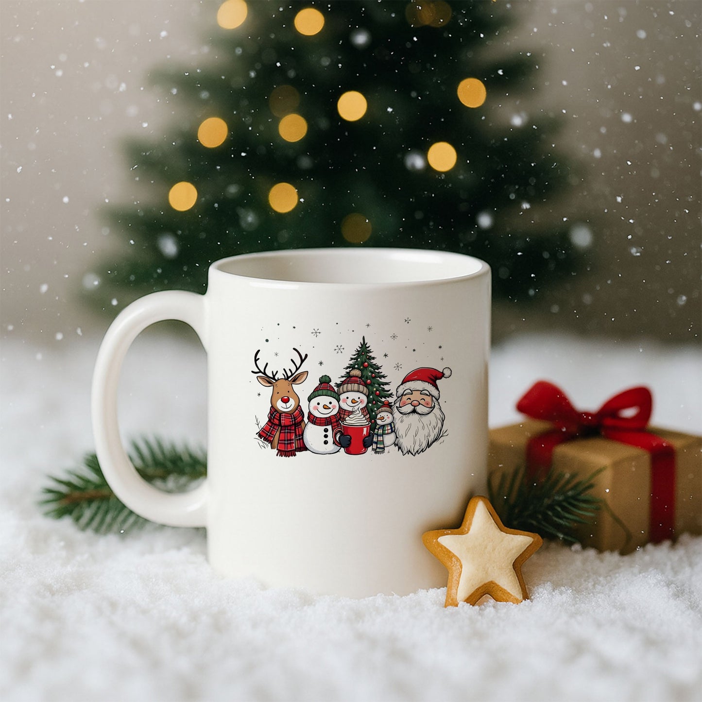 Noel Baba, Kardan Adam ve Geyik Tasarımlı Yılbaşı Kupası