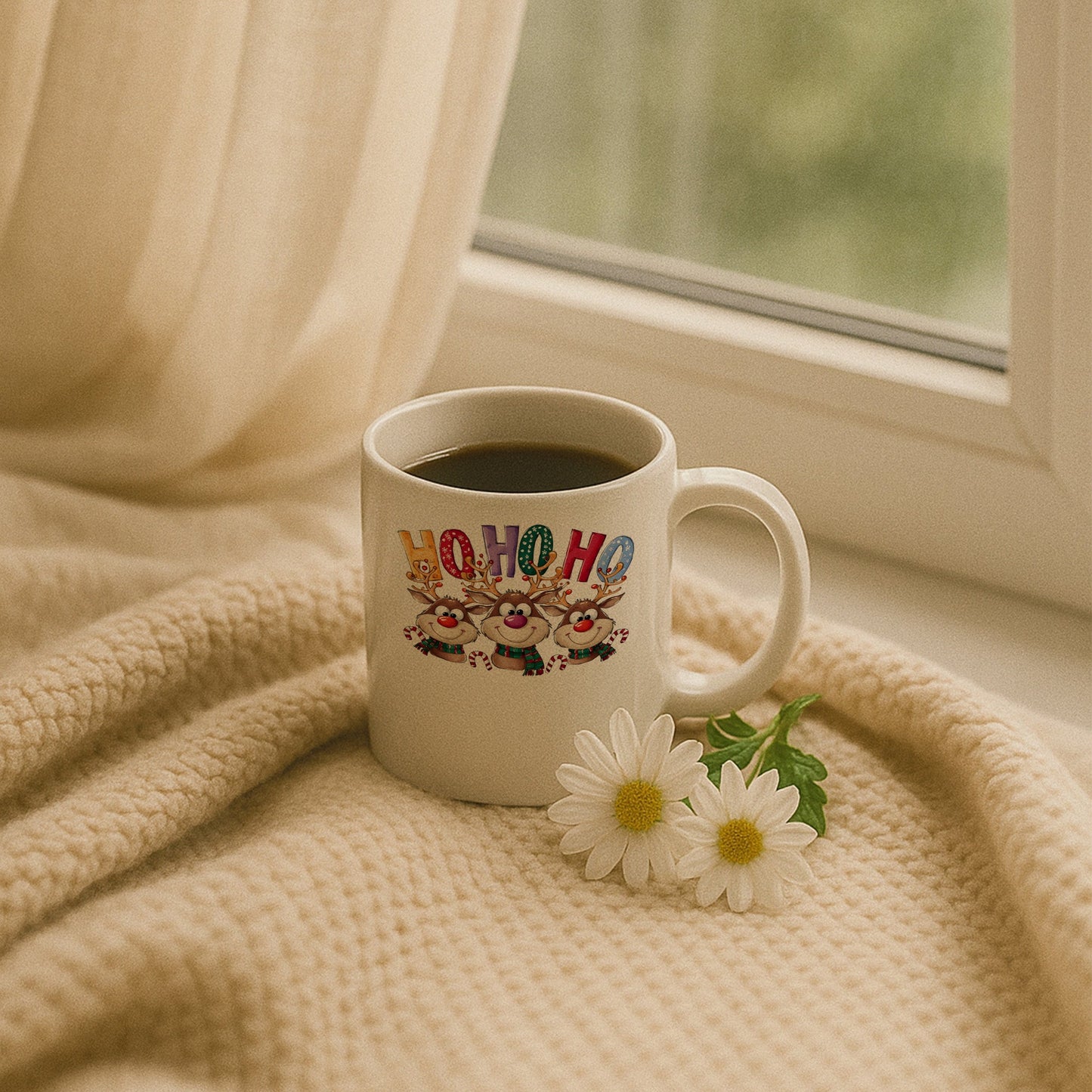 Ho Ho Ho Yazılı Geyik Figürlü Yılbaşı Kupası
