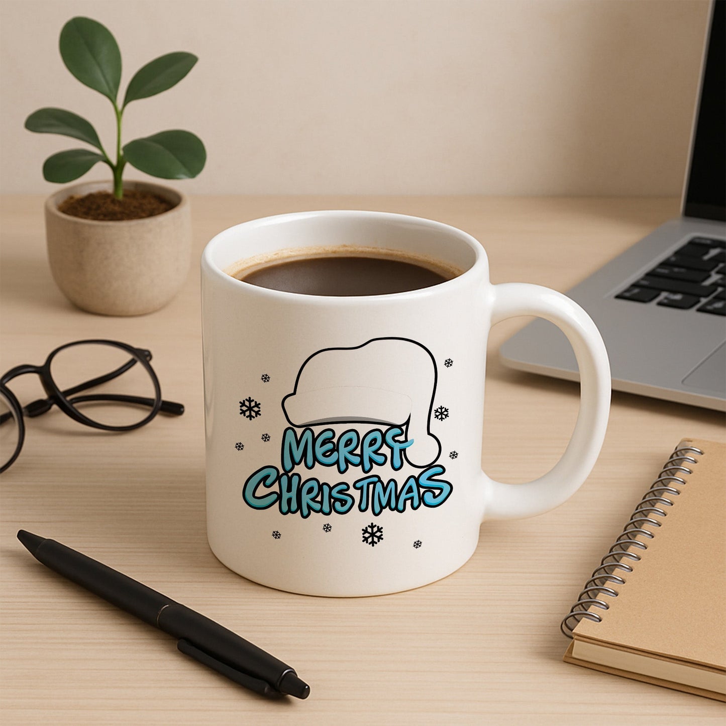 Mavi Yazılı Merry Christmas Yılbaşı Kupası