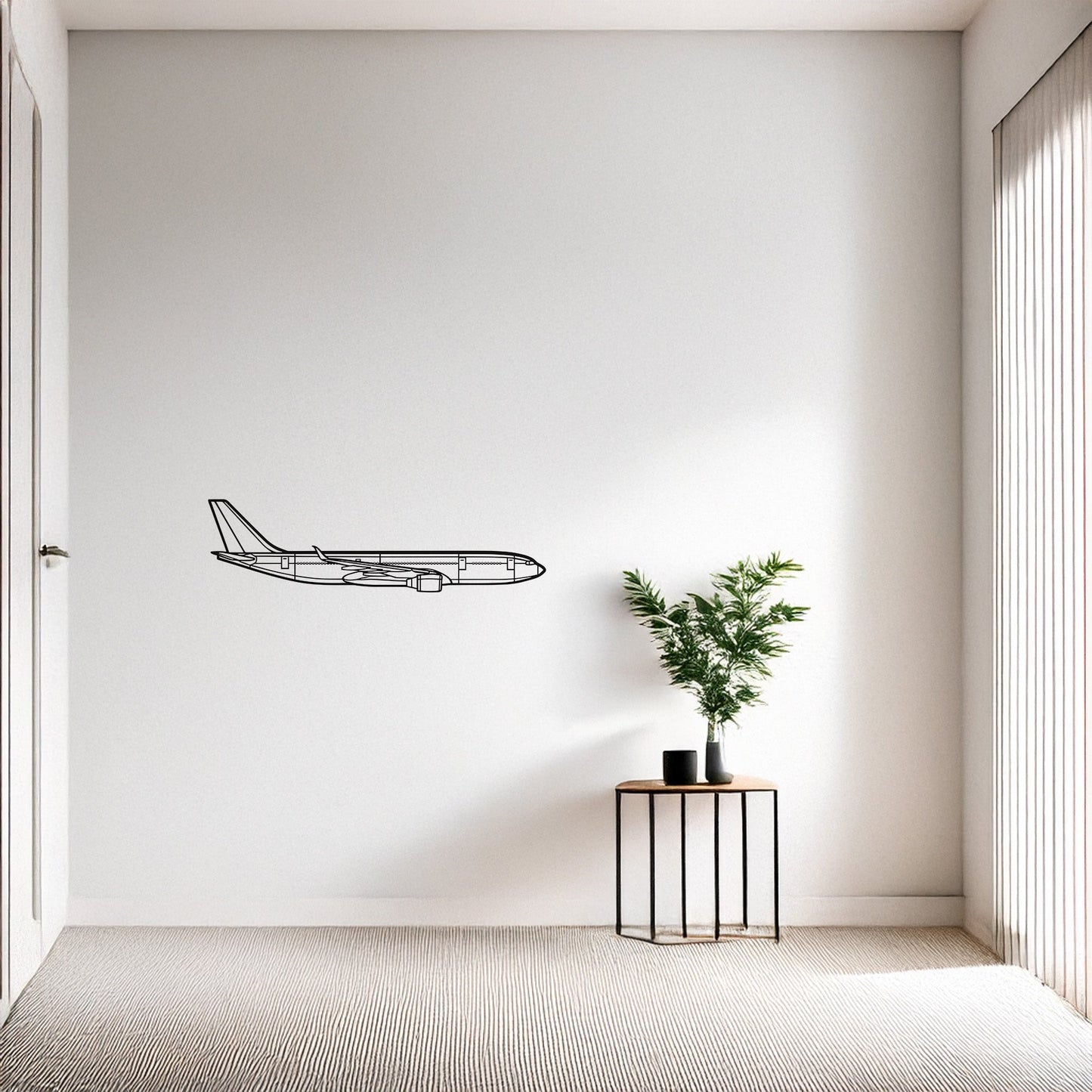 Airbus A330 Metal Duvar Tablosu – Elektrostatik Siyah Boyalı Modern Uçak Dekoru