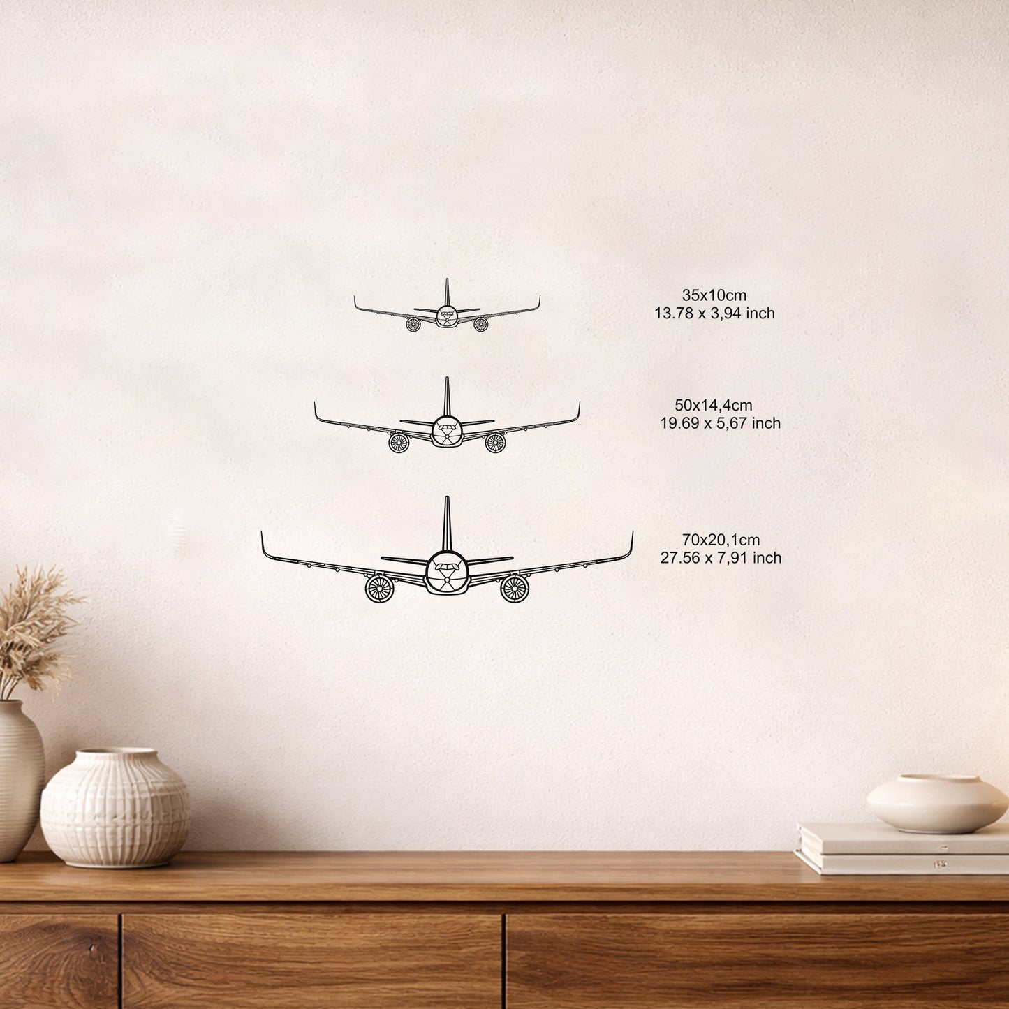 Airbus A350 Metal Duvar Tablosu – Elektrostatik Siyah Boyalı Modern Uçak Dekoru