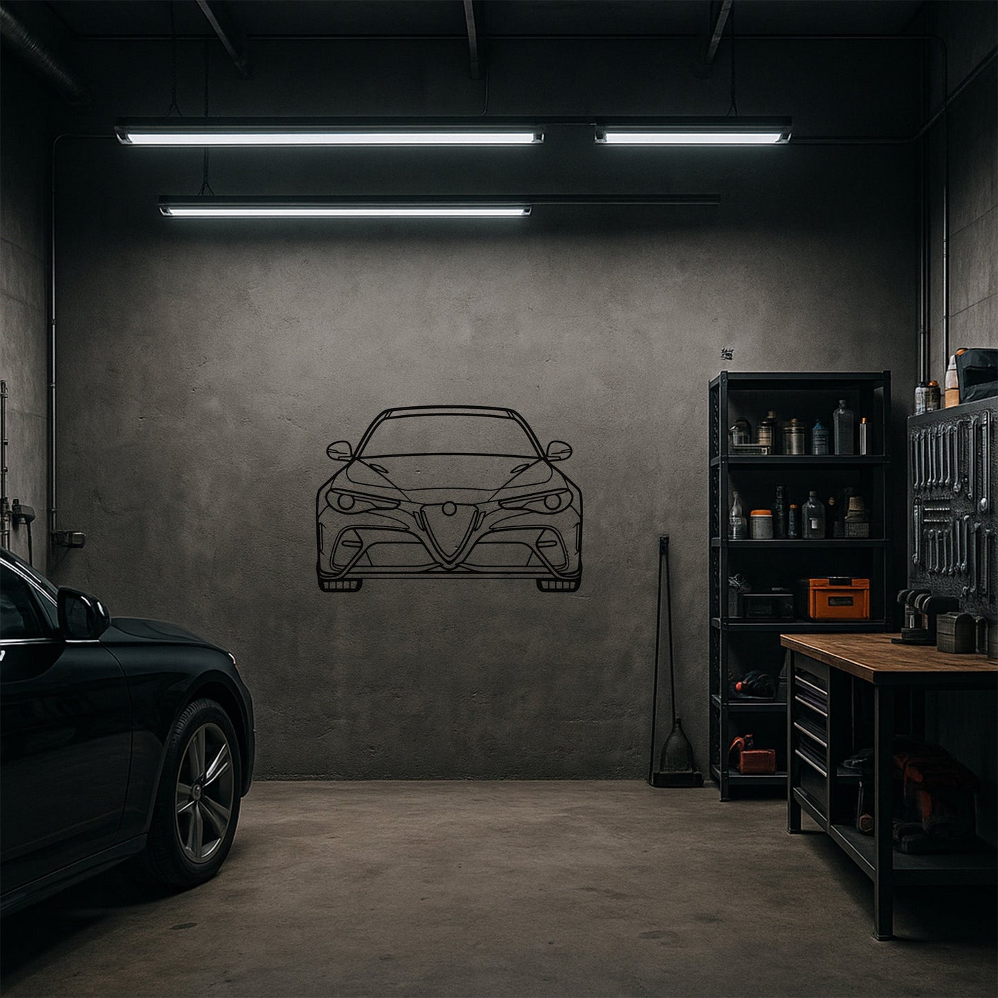 Alfa Romeo Giulia GTA 2020 Metal Duvar Tablosu – Elektrostatik Siyah Boyalı Modern Otomobil Dekoru