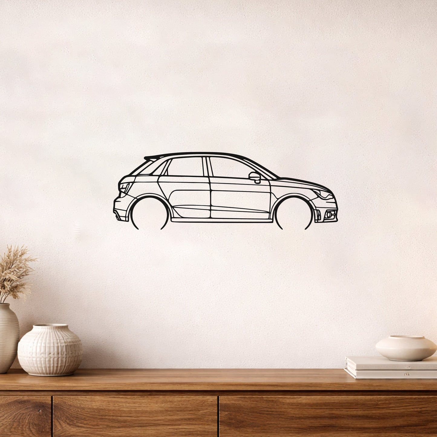 Audi A1 Metal Duvar Tablosu – Elektrostatik Siyah Boyalı Modern Otomobil Dekoru