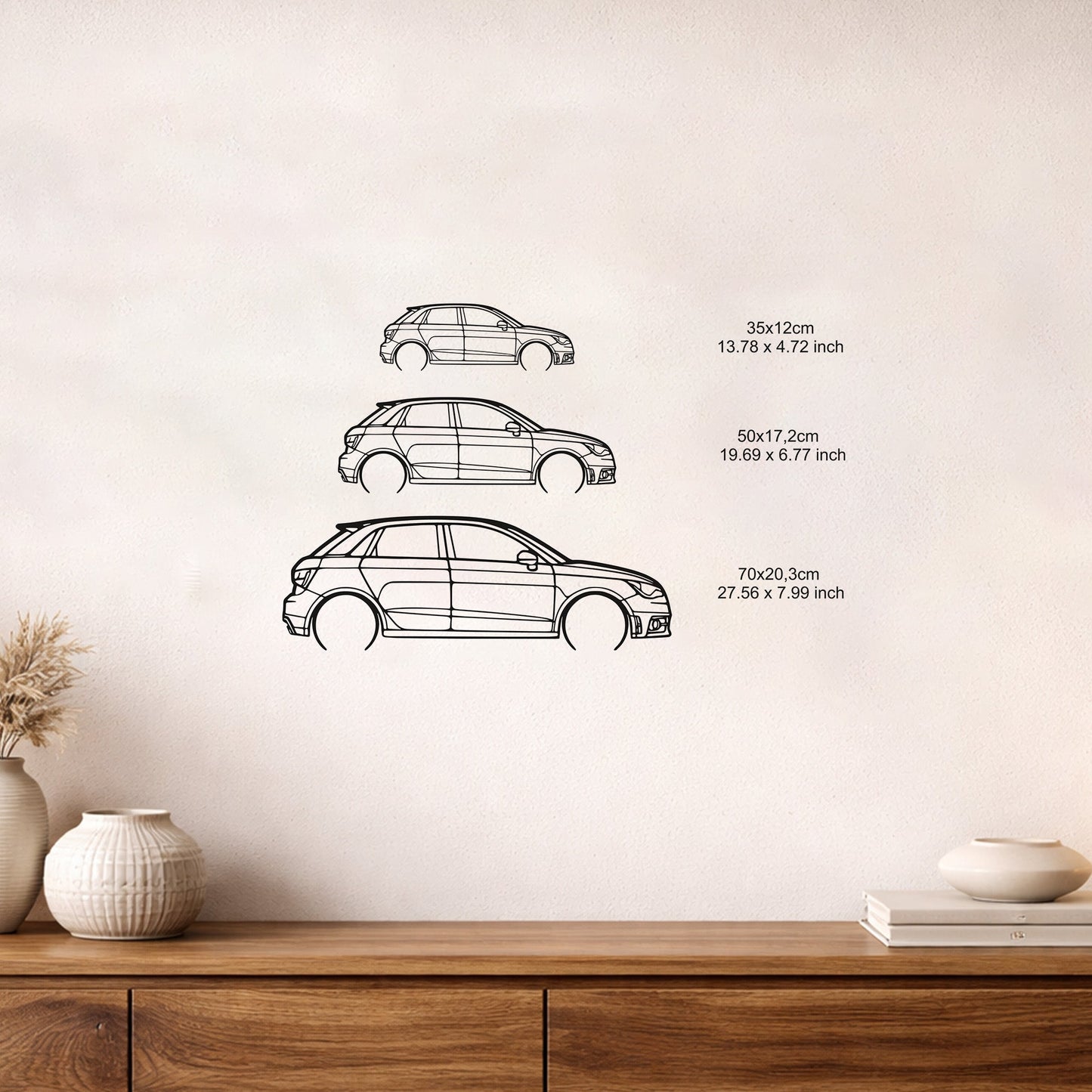 Audi A1 Metal Duvar Tablosu – Elektrostatik Siyah Boyalı Modern Otomobil Dekoru