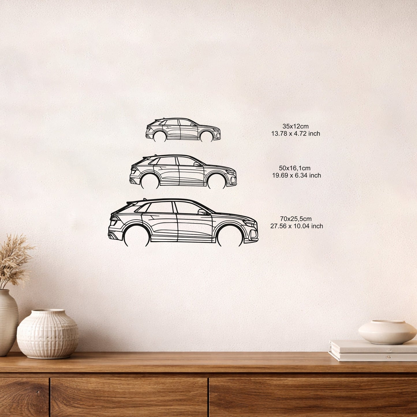 Audi Q8 Metal Duvar Tablosu – Elektrostatik Siyah Boyalı Modern SUV Dekoru