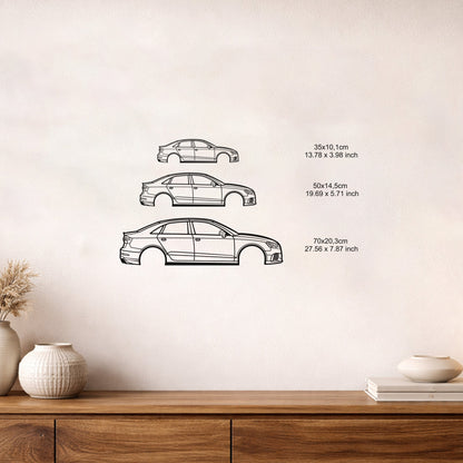 Audi RS3 Metal Duvar Tablosu – Elektrostatik Siyah Boyalı Performans Otomobil Dekoru