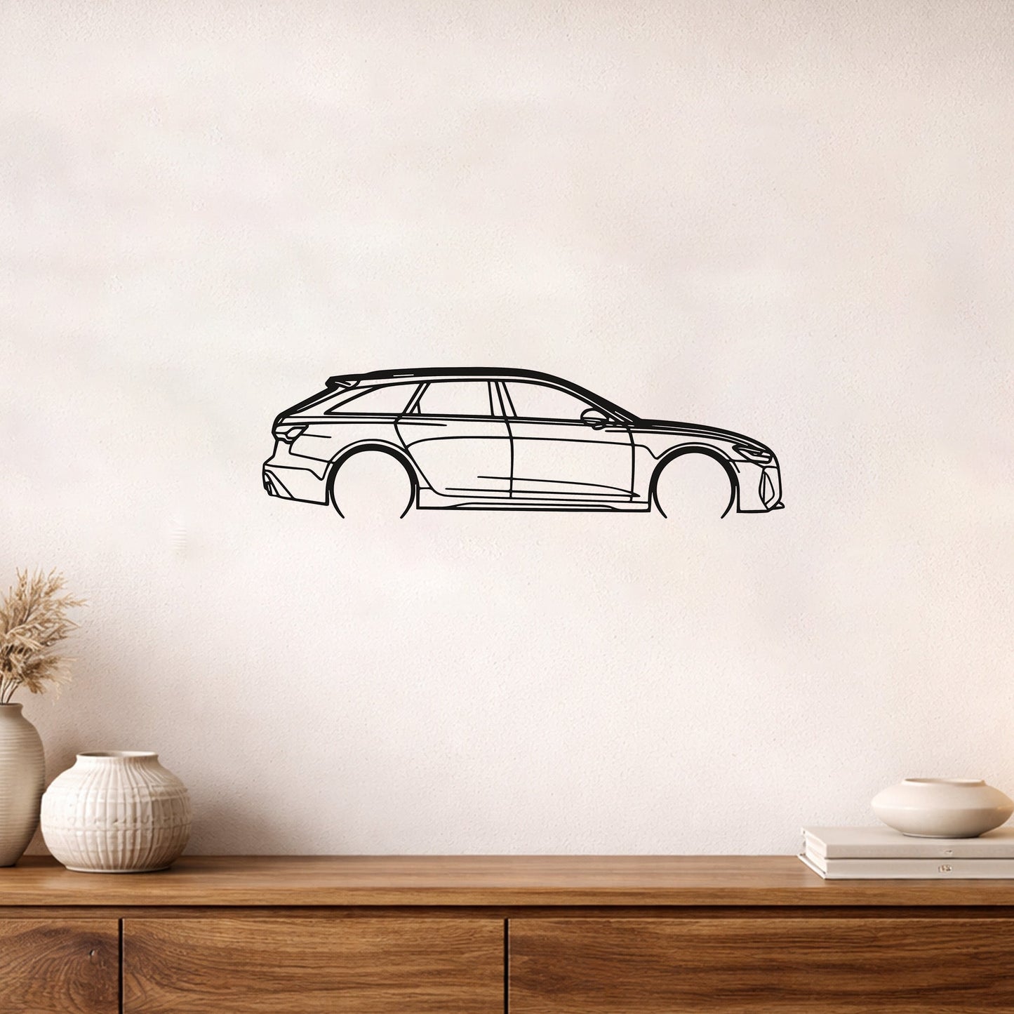 Audi RS6 Metal Duvar Tablosu – Elektrostatik Siyah Boyalı Yüksek Performans Otomobil Dekoru