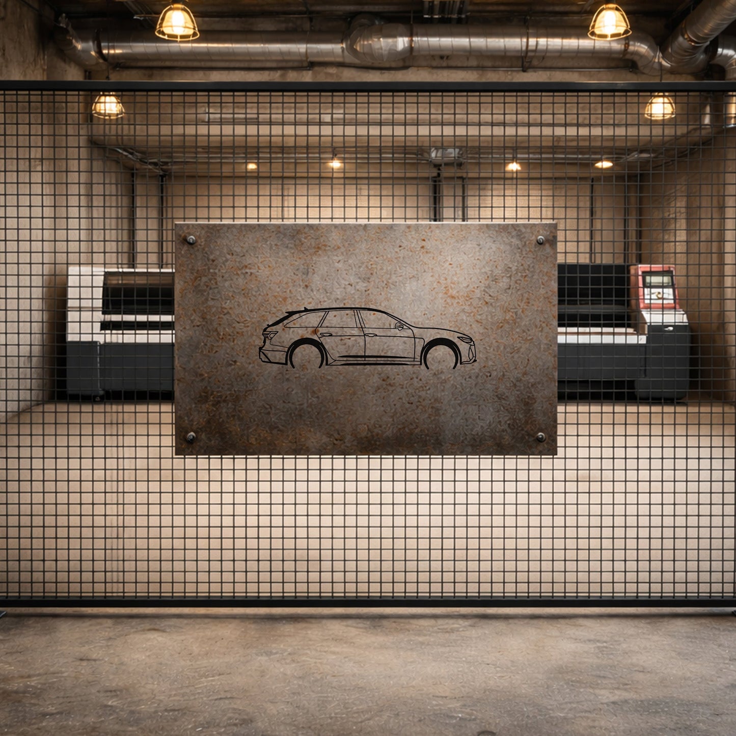 Audi Metal Duvar Tablosu – Elektrostatik Siyah Boyalı Modern Otomobil Dekoru