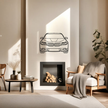 BMW 5 Series F10 Metal Duvar Tablosu – Elektrostatik Siyah Boyalı Ön Görünüm Otomobil Dekoru