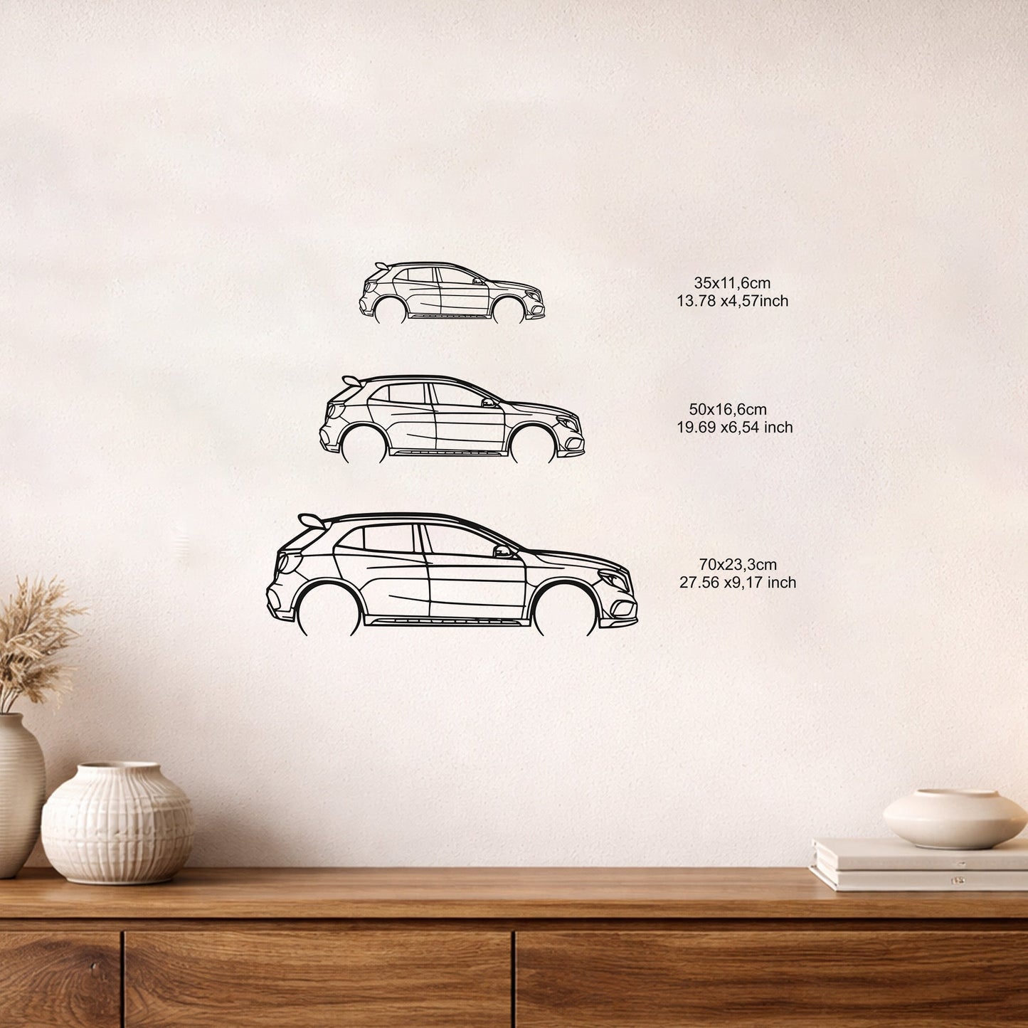 Mercedes GLA 45 Metal Duvar Tablosu Sportif Araba Silüeti Metal Duvar Dekoru