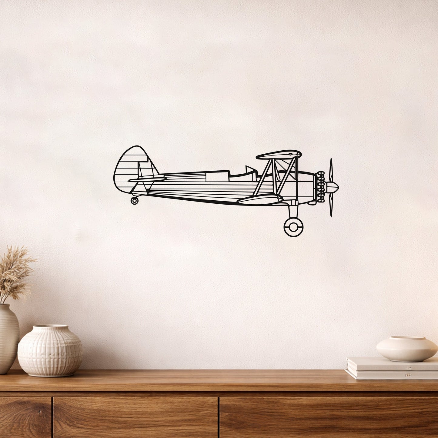 Stearman 75 Biplane Metal Duvar Tablosu Klasik Havacılık Sanatı