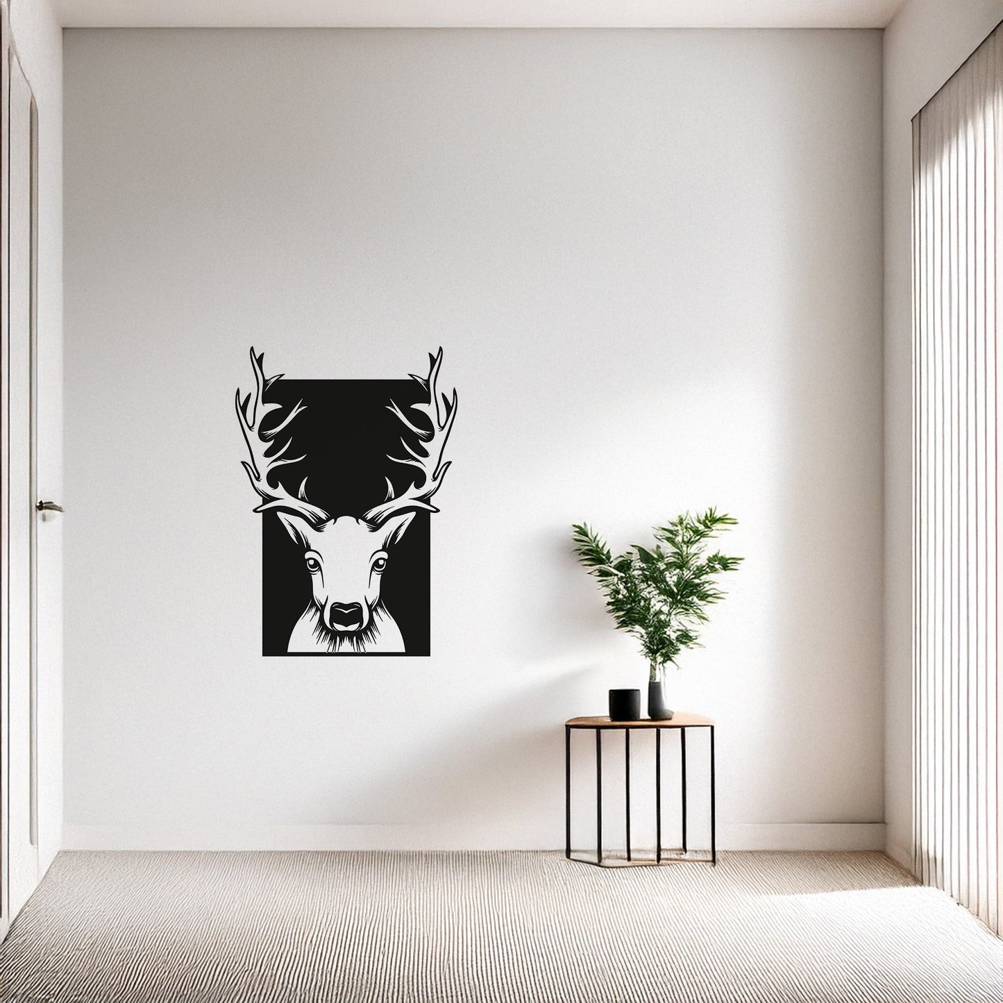 Geyik Başlıklı Metal Duvar Tablosu - Modern Geometrik Hayvan Figürü