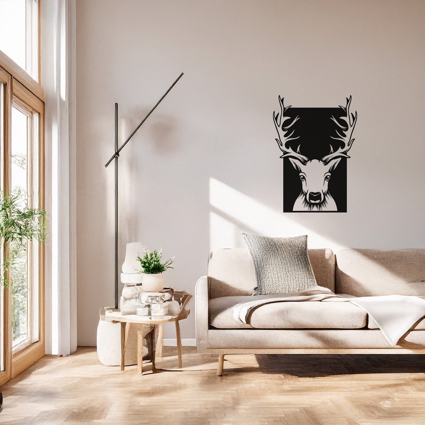 Geyik Başlıklı Metal Duvar Tablosu - Modern Geometrik Hayvan Figürü