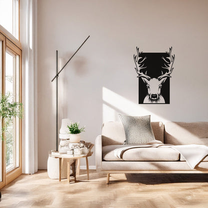 Geyik Başlıklı Metal Duvar Tablosu - Modern Geometrik Hayvan Figürü