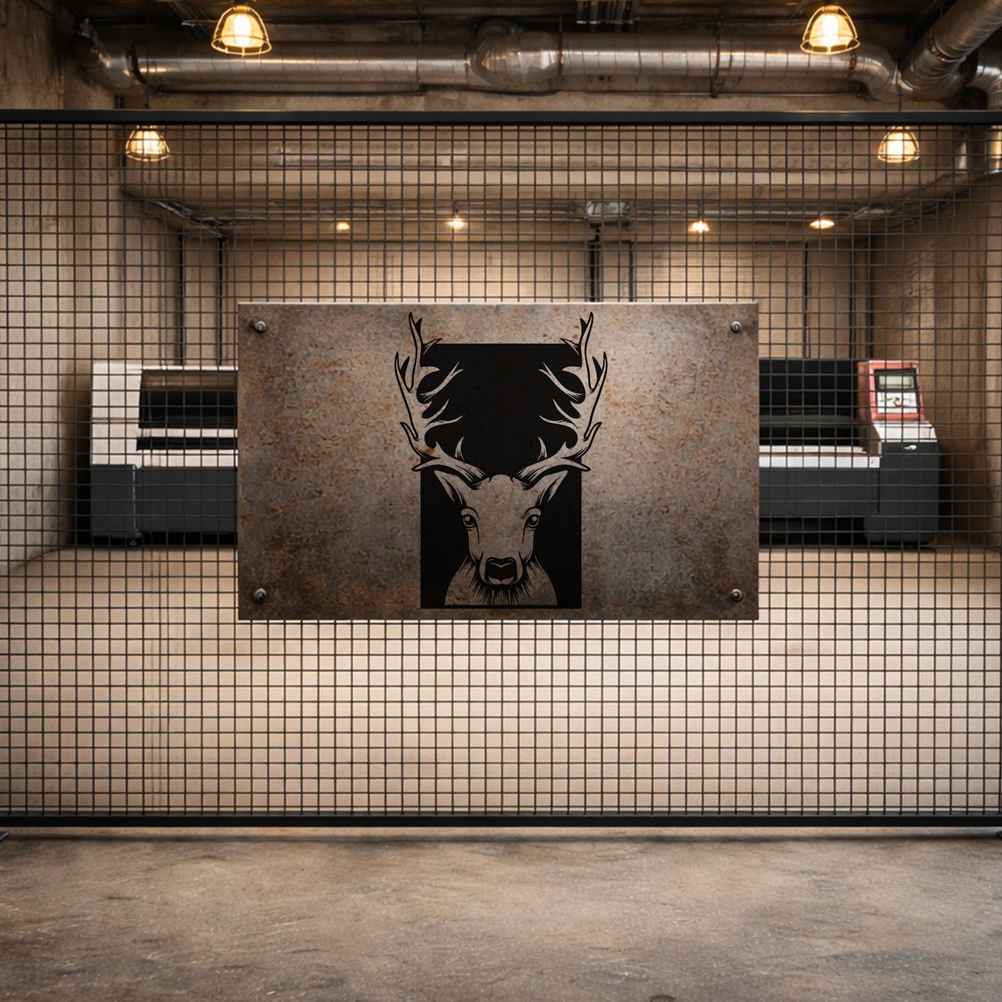 Geyik Başlıklı Metal Duvar Tablosu - Modern Geometrik Hayvan Figürü