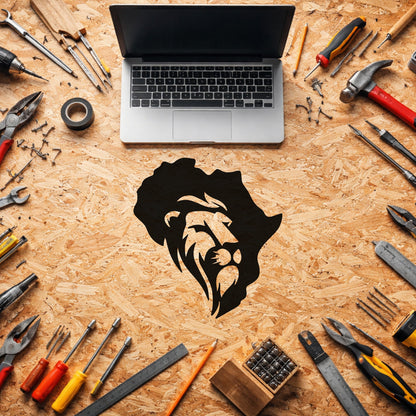 Afrika Haritası Aslan Figürlü Metal Duvar Tablosu - Vahşi Doğa Temalı Dekor