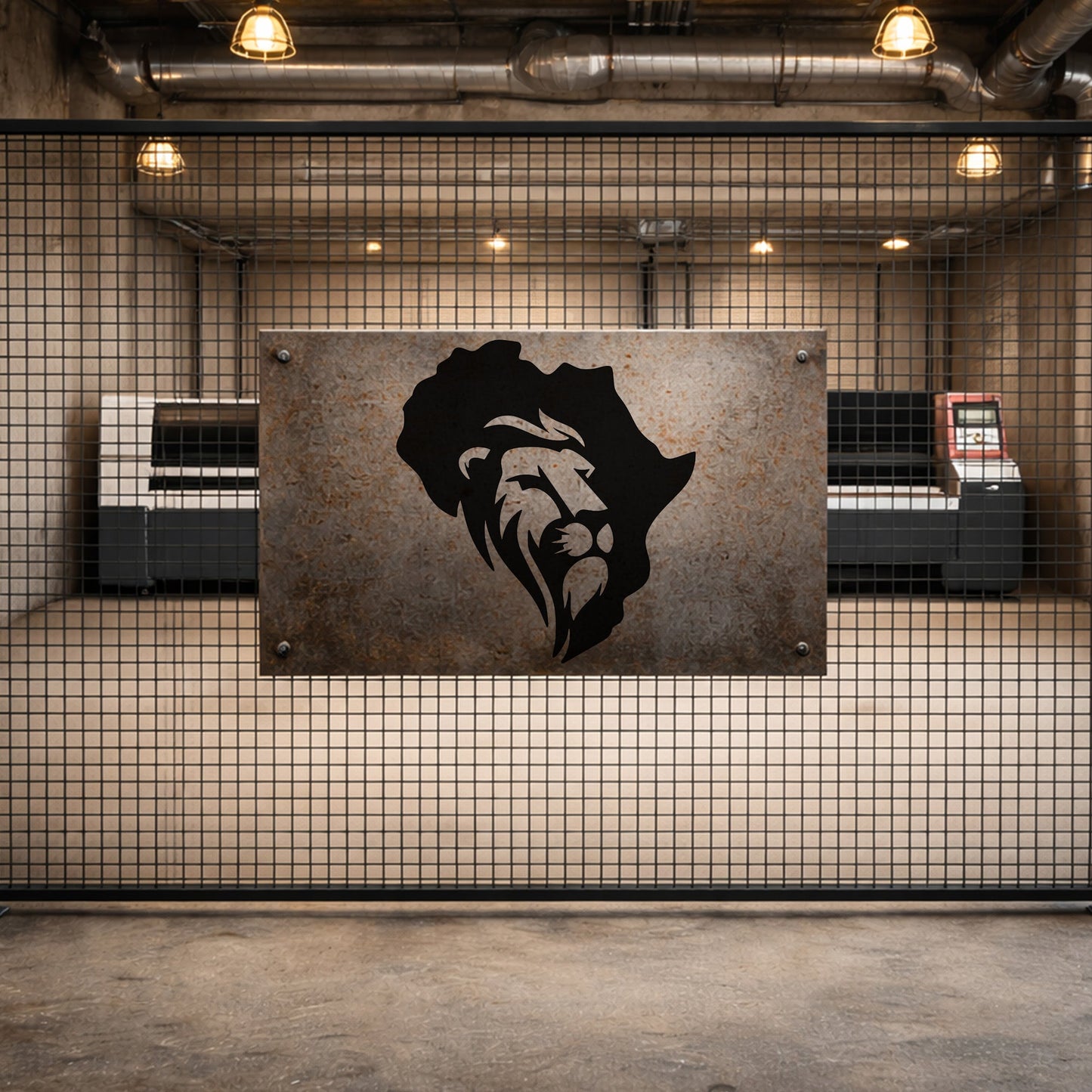 Afrika Haritası Aslan Figürlü Metal Duvar Tablosu - Vahşi Doğa Temalı Dekor