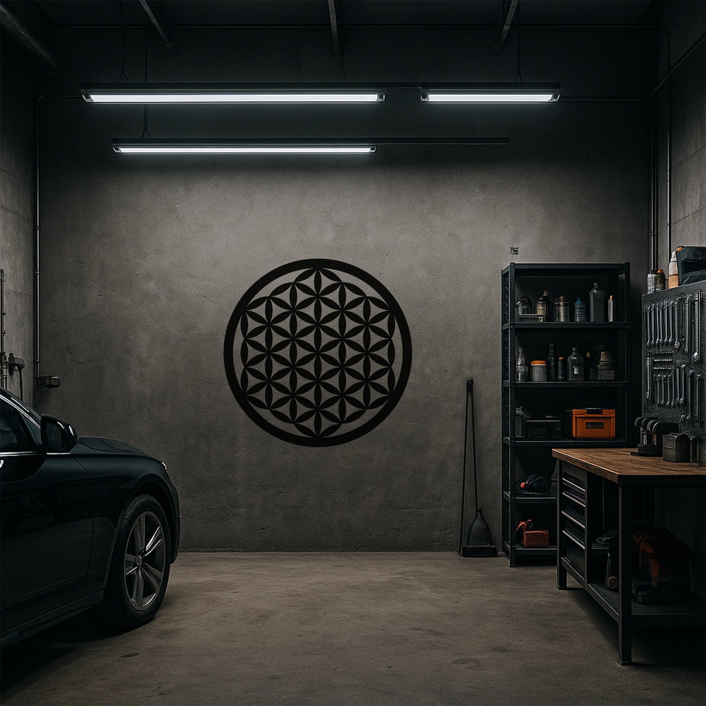 Yaşam Çiçeği Geometrik Desenli Dekoratif Metal Duvar Tablosu