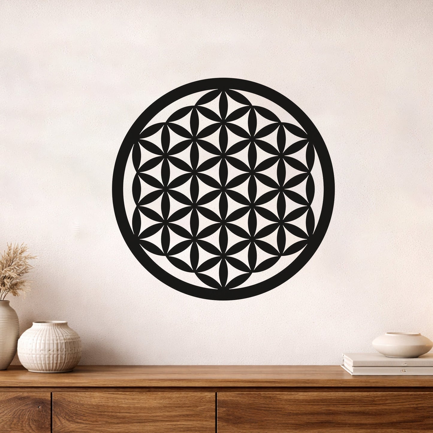 Yaşam Çiçeği Geometrik Desenli Dekoratif Metal Duvar Tablosu