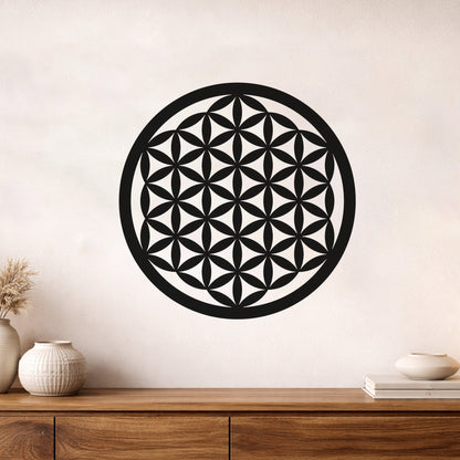 Yaşam Çiçeği Geometrik Desenli Dekoratif Metal Duvar Tablosu