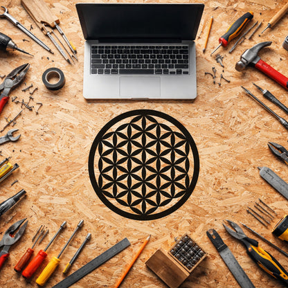Yaşam Çiçeği Geometrik Desenli Dekoratif Metal Duvar Tablosu