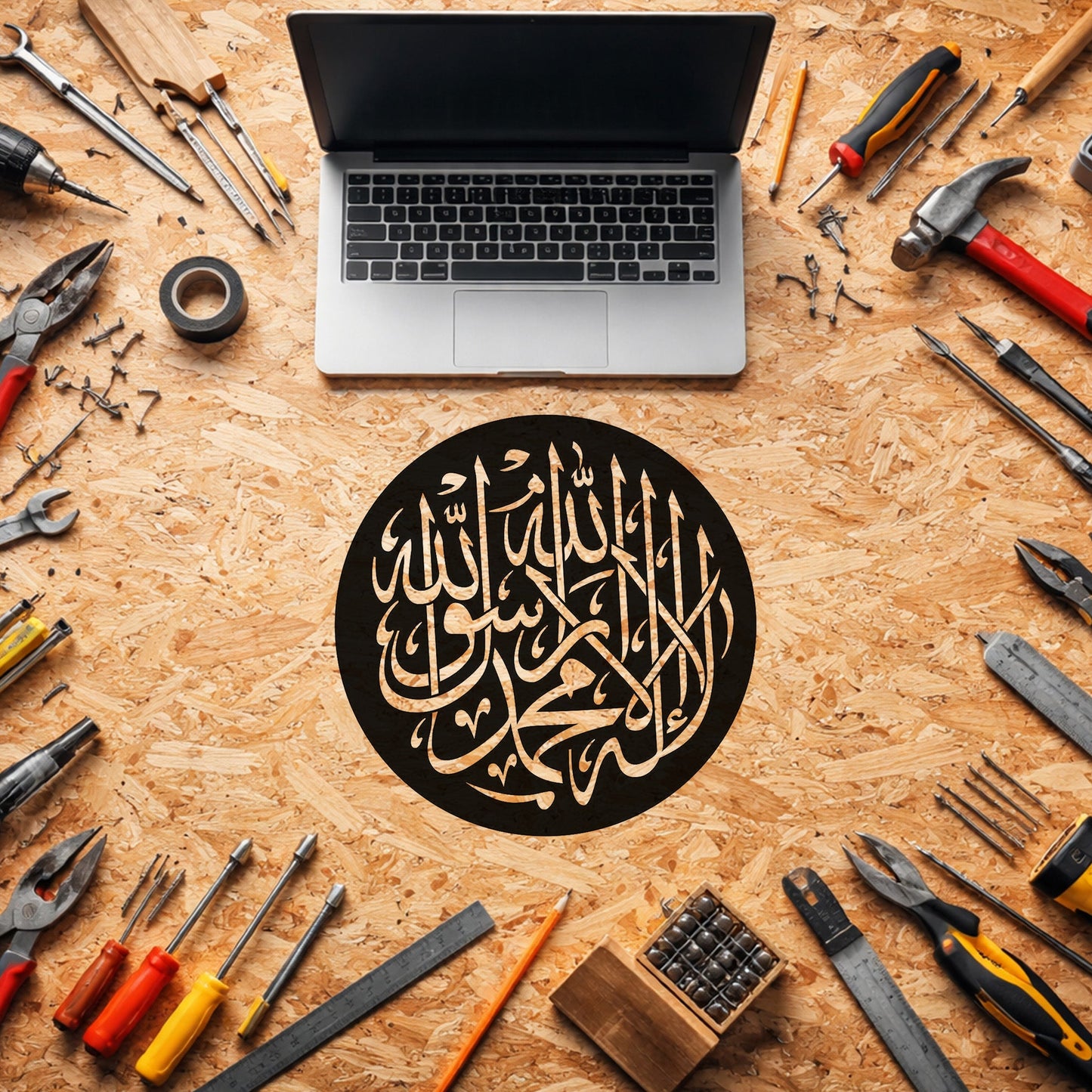 İslami Hat Sanatı Kelime-i Tevhid Siyah Metal Duvar Tablosu