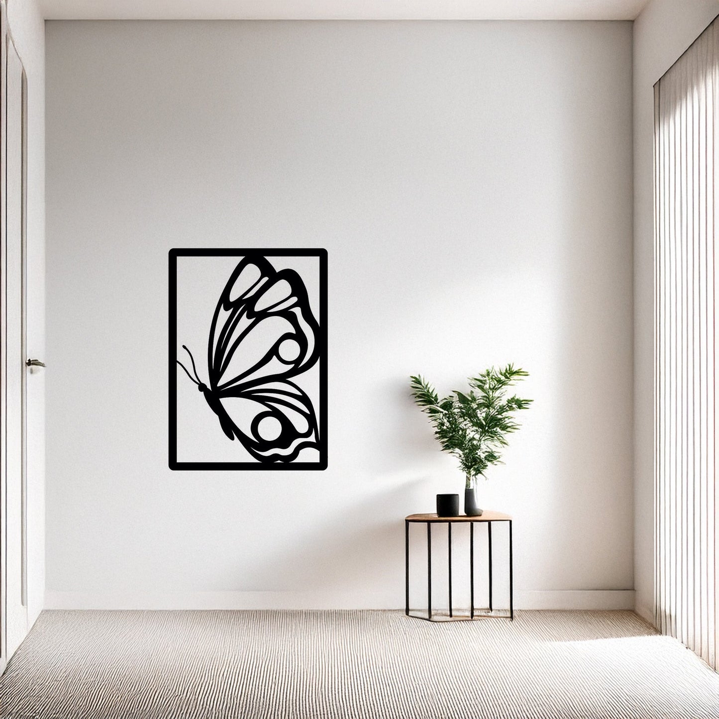 Modern Kelebek Tasarımlı Metal Duvar Tablosu Siyah Lazer Kesim