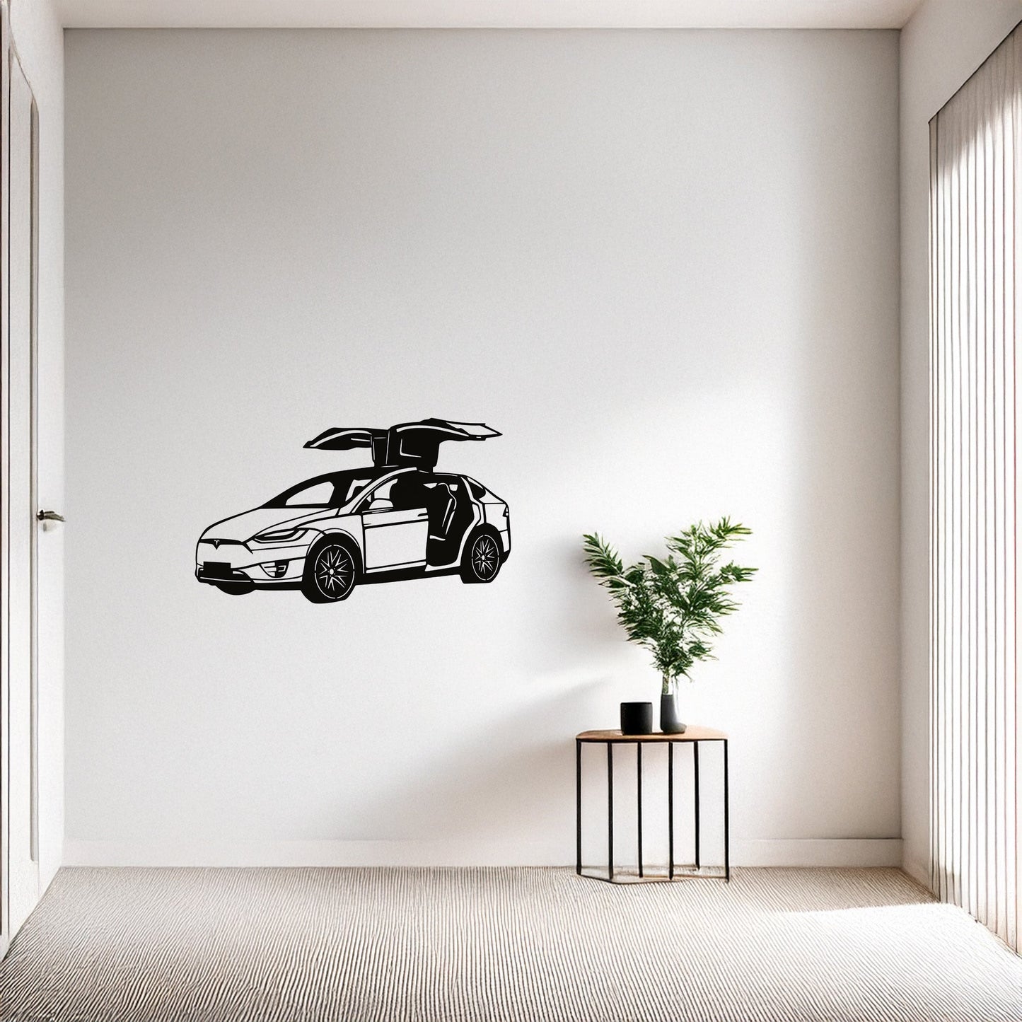 Tesla Model X Kanat Kapı Tasarımlı Metal Duvar Tablosu