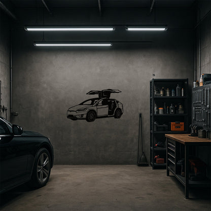 Tesla Model X Kanat Kapı Tasarımlı Metal Duvar Tablosu