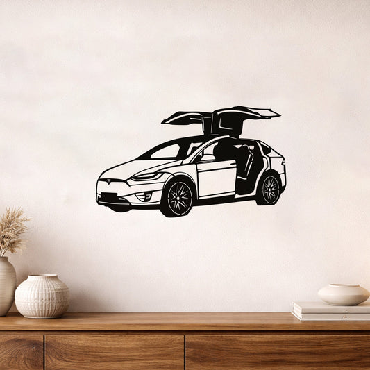 Tesla Model X Kanat Kapı Tasarımlı Metal Duvar Tablosu