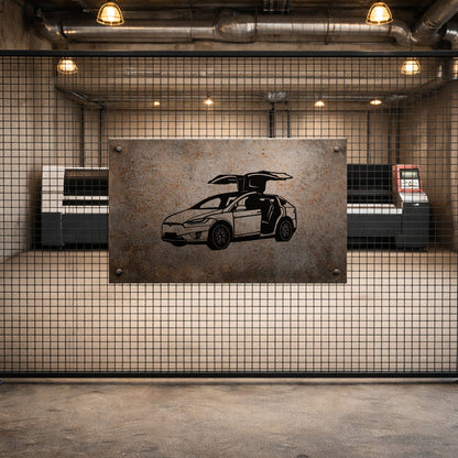 Tesla Model X Kanat Kapı Tasarımlı Metal Duvar Tablosu