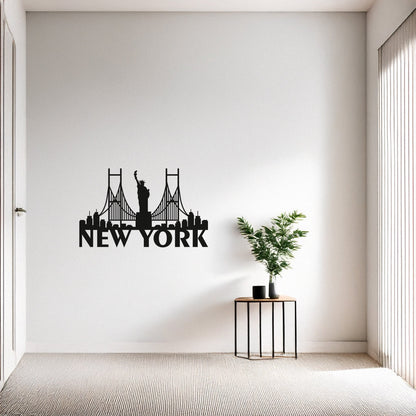 New York City Skyline Özgürlük Heykeli Metal Duvar Tablosu