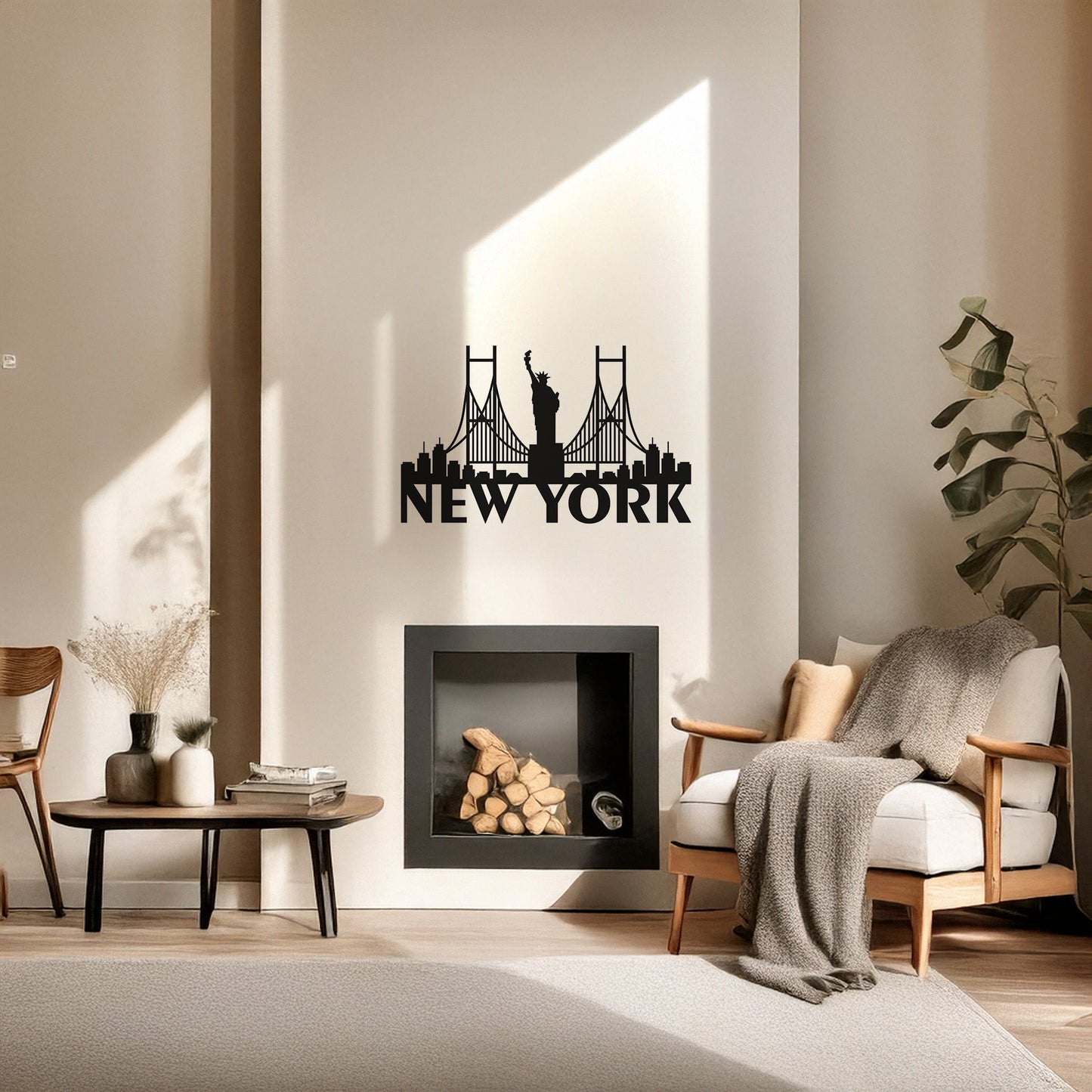 New York City Skyline Özgürlük Heykeli Metal Duvar Tablosu