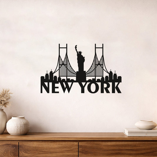 New York City Skyline Özgürlük Heykeli Metal Duvar Tablosu