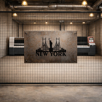 New York City Skyline Özgürlük Heykeli Metal Duvar Tablosu