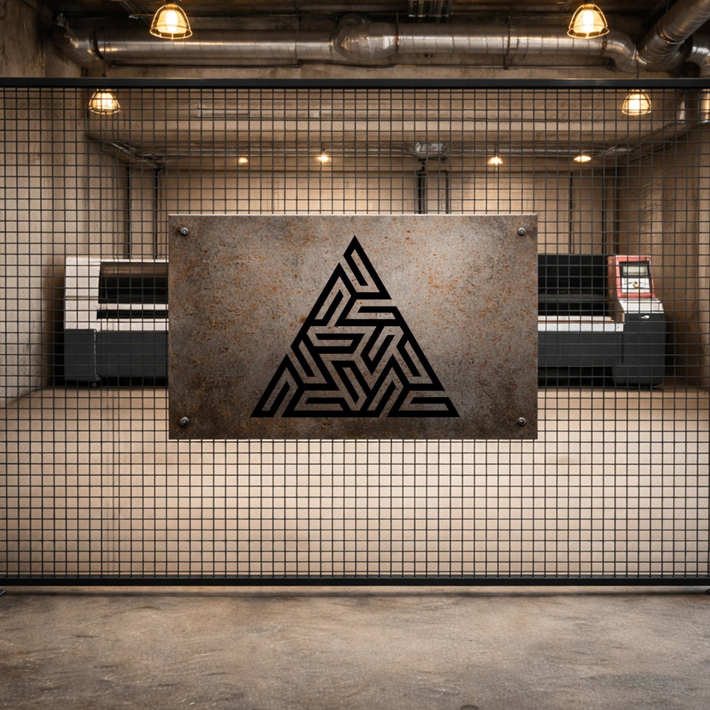 Geometrik Üçgen Geçmeli Tasarımlı Metal Duvar Tablosu