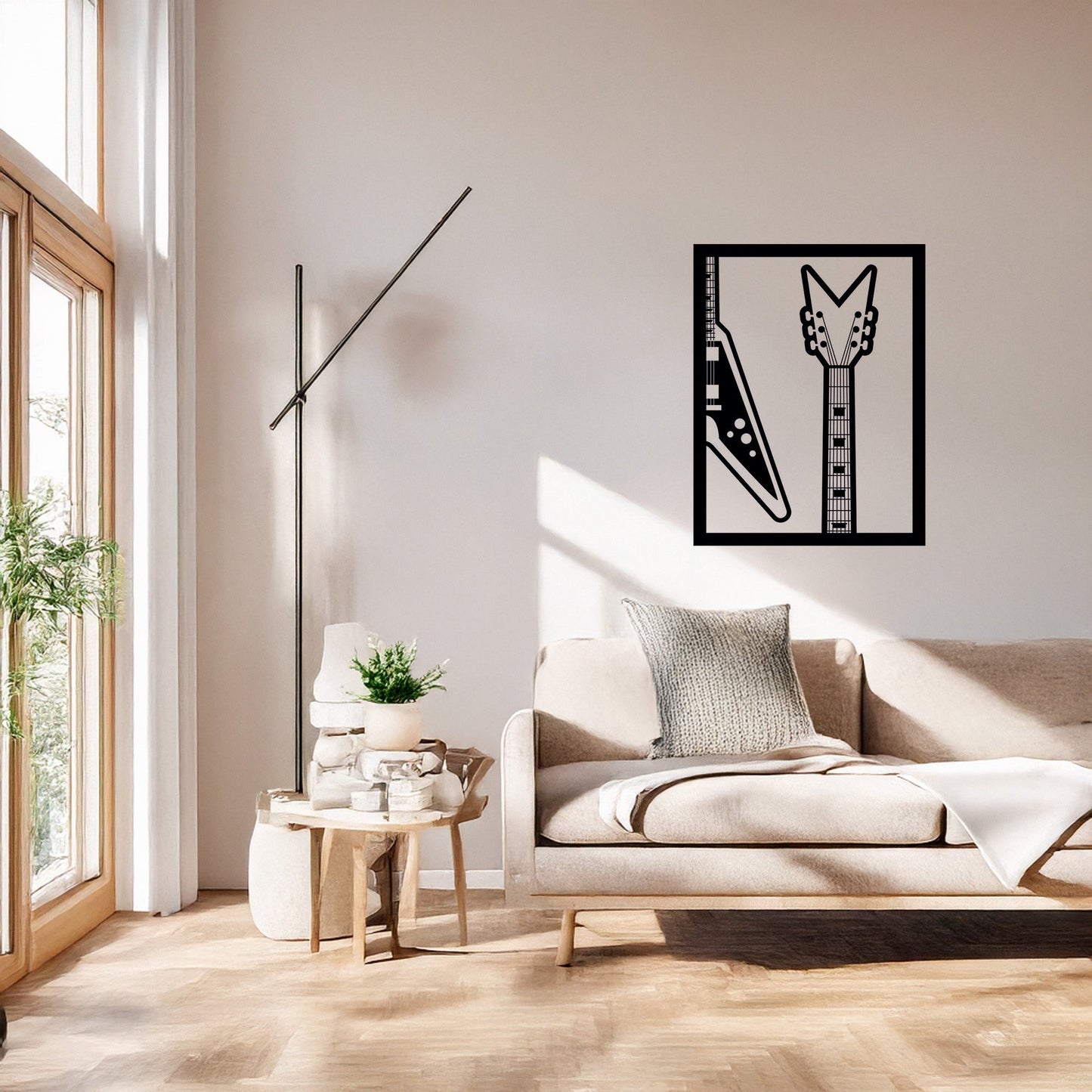 Elektro Gitar Detaylı Modern Metal Duvar Dekoru ve Tablosu