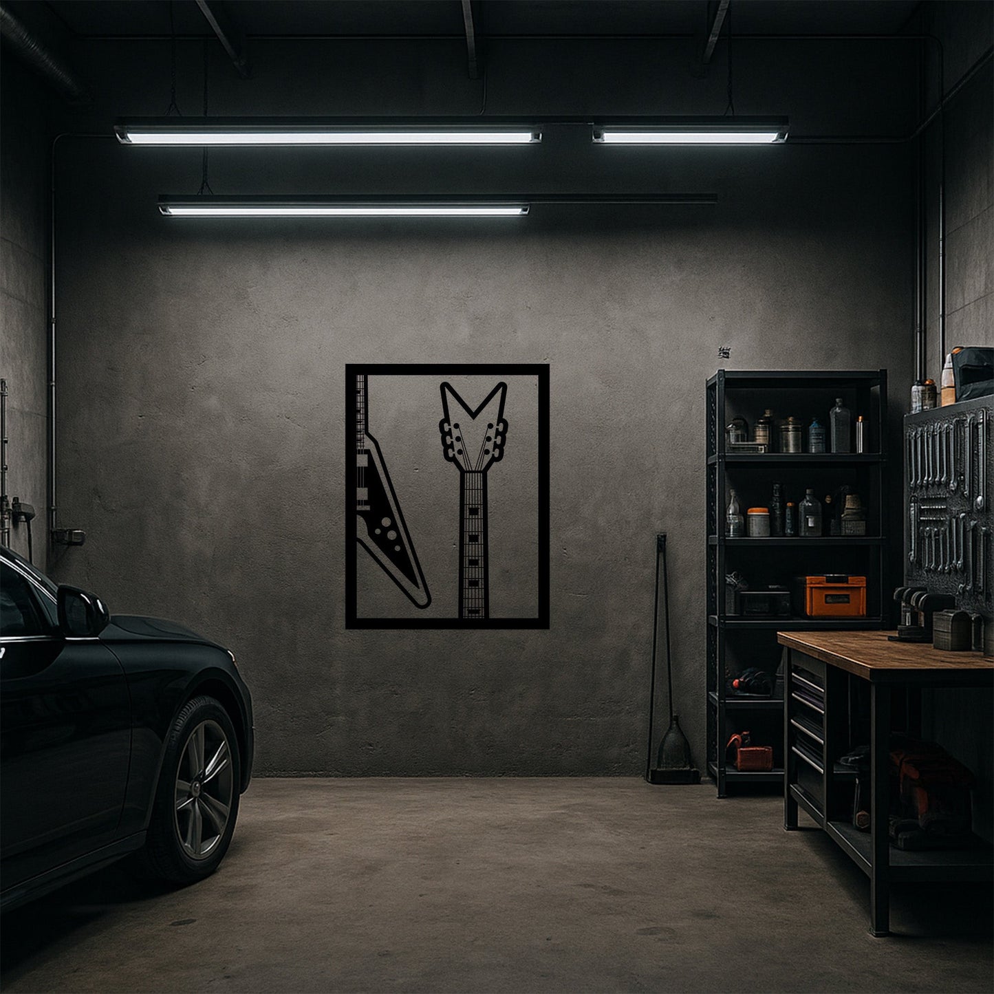Elektro Gitar Detaylı Modern Metal Duvar Dekoru ve Tablosu