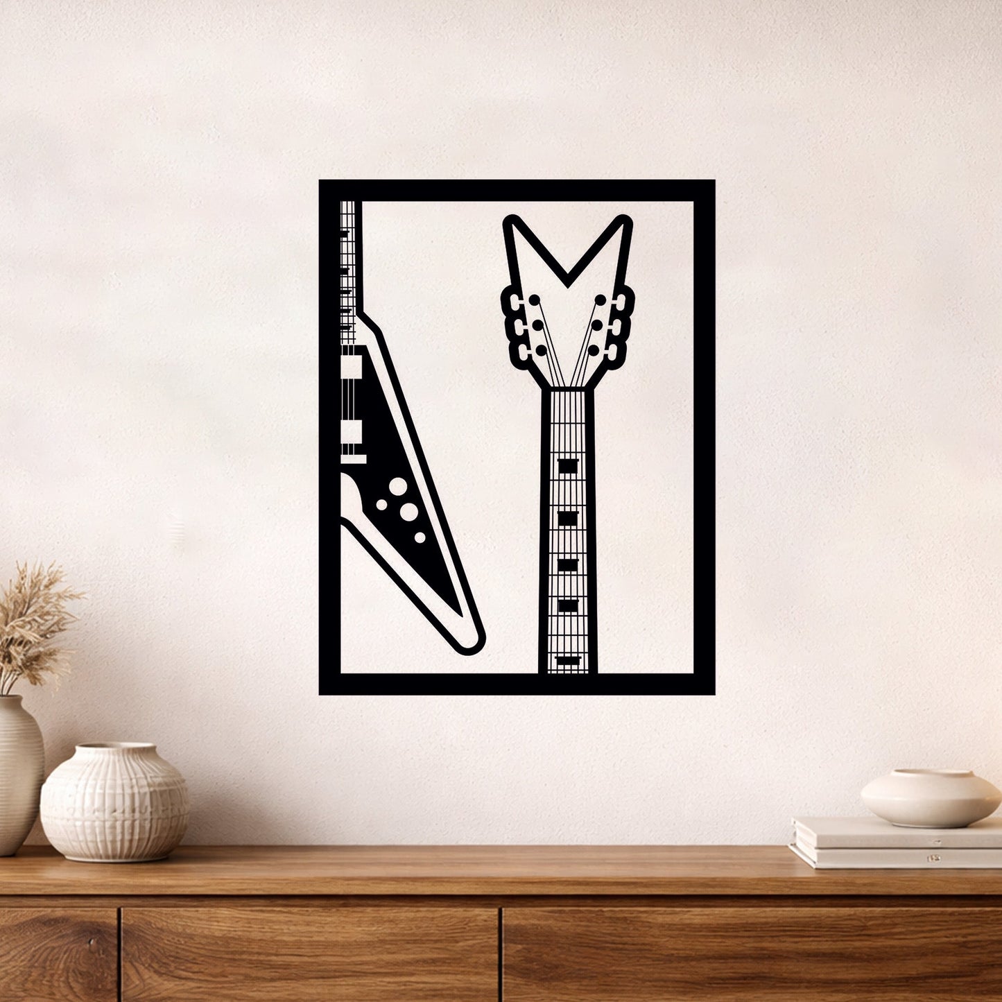 Elektro Gitar Detaylı Modern Metal Duvar Dekoru ve Tablosu