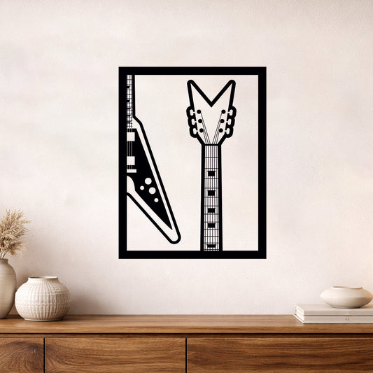 Elektro Gitar Detaylı Modern Metal Duvar Dekoru ve Tablosu