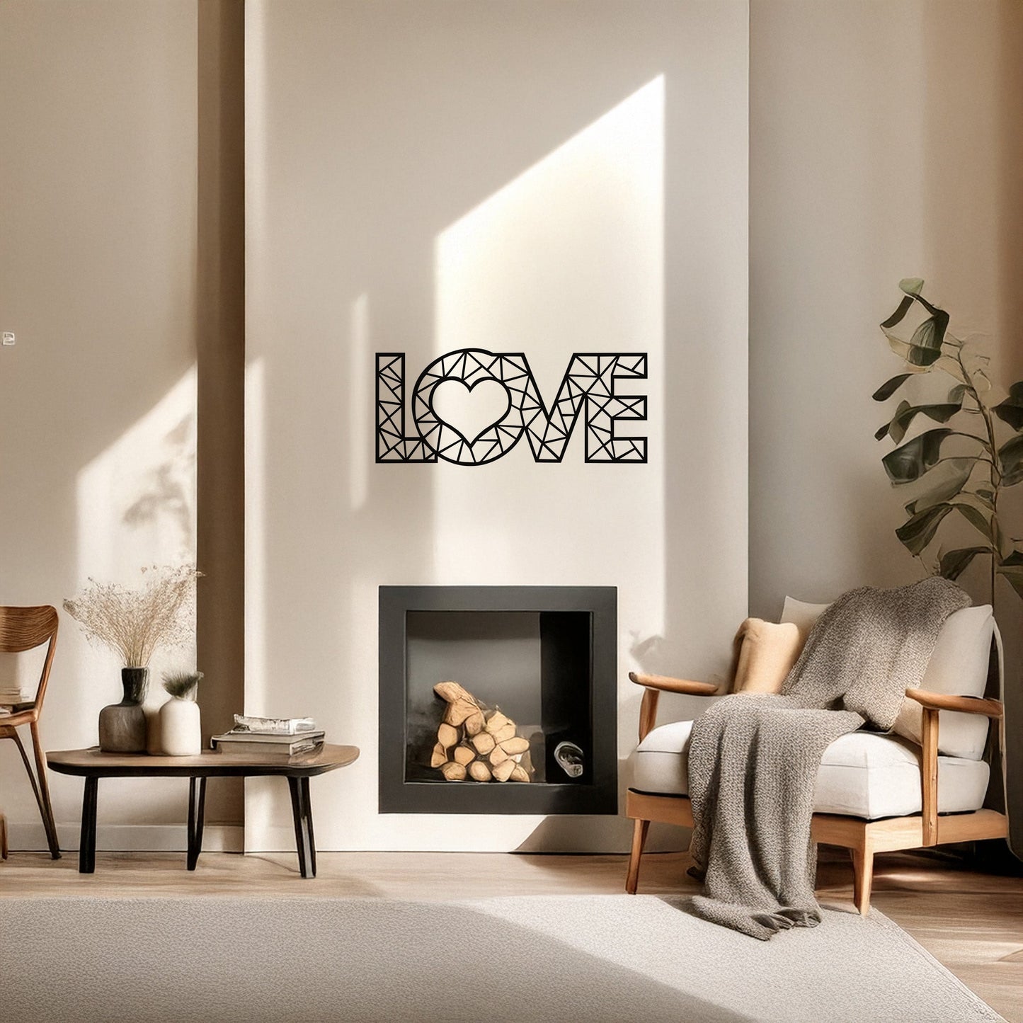 Geometrik LOVE Yazılı Kalp Figürlü Metal Duvar Tablosu