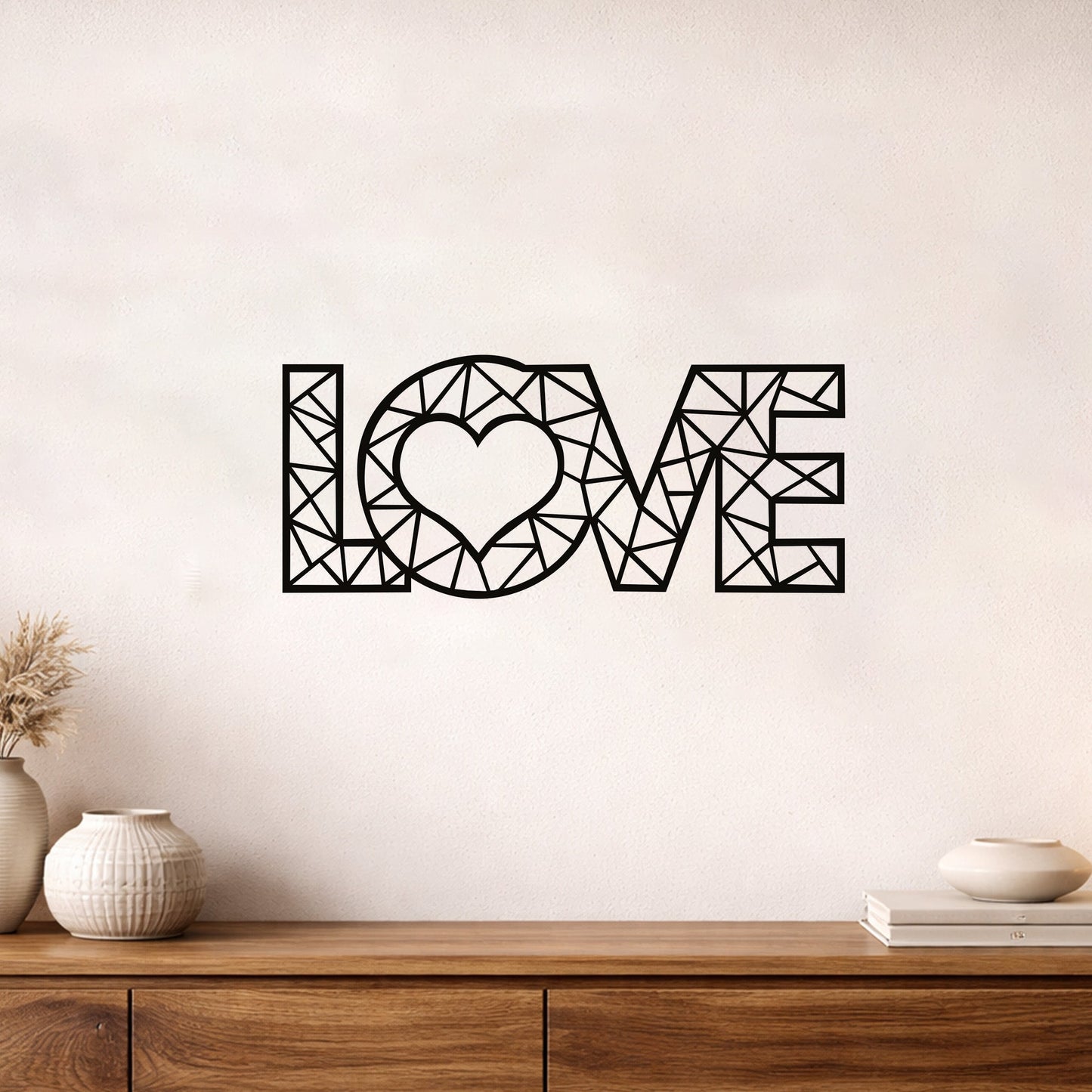 Geometrik LOVE Yazılı Kalp Figürlü Metal Duvar Tablosu